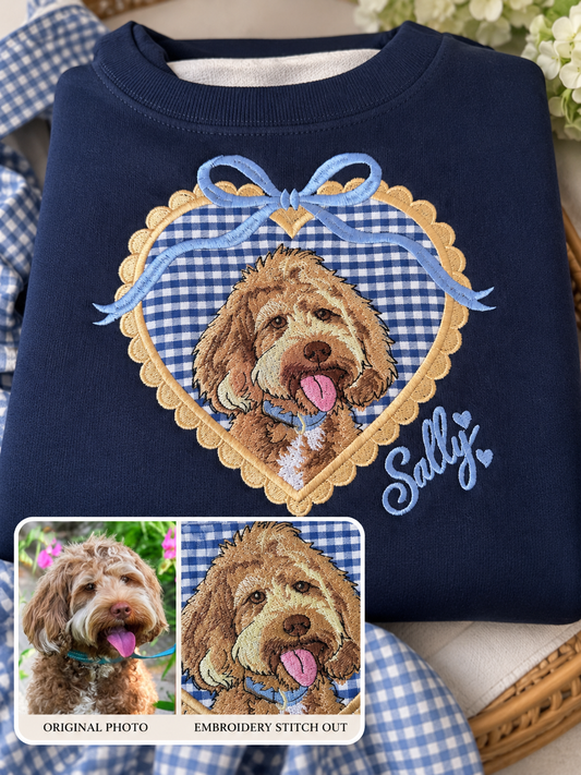 Custom Embroidered Pet Portrait Sweatshirt, Cottagecore Applique Crewneck