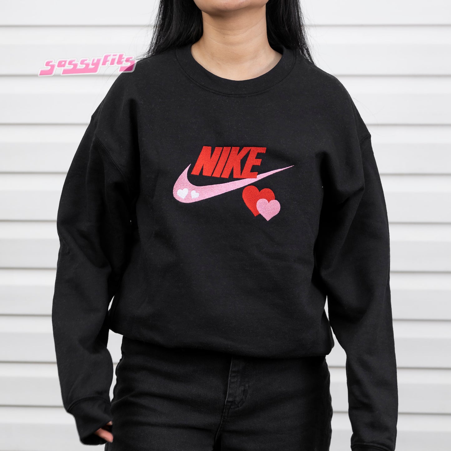Embroidered Heart Swoosh Crewneck / Hoodie – Valentine’s Edition