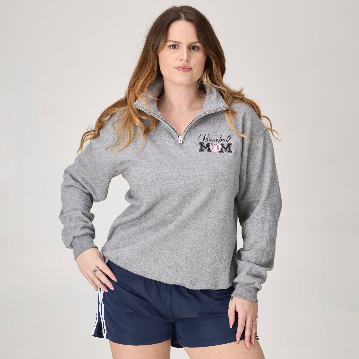 Baseball Mom Embroidered Quarter-Zip Pullover