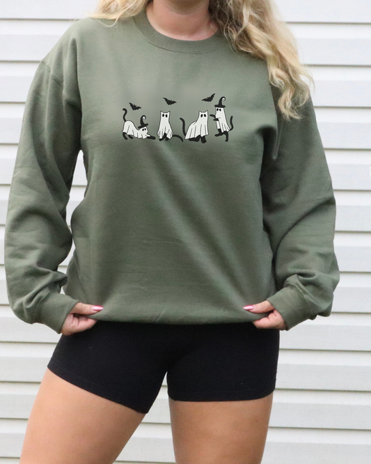 Spooky Ghost Cats Embroidered Sweatshirt / Hoodie
