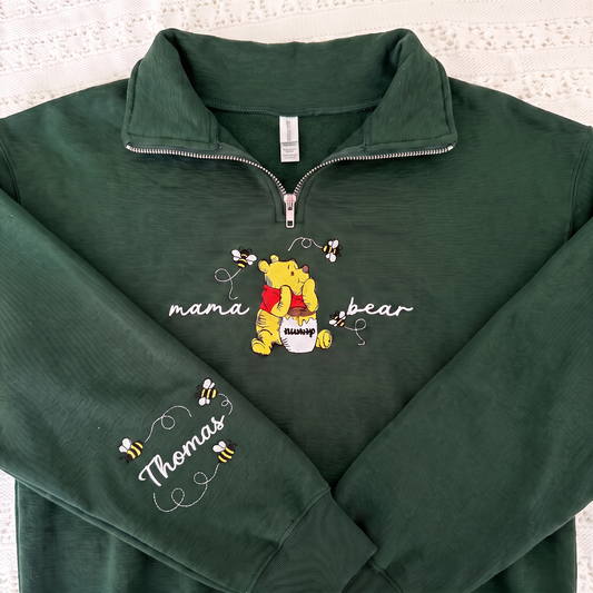 Mama Bear Embroidered Quarter-zip Sweatshirt