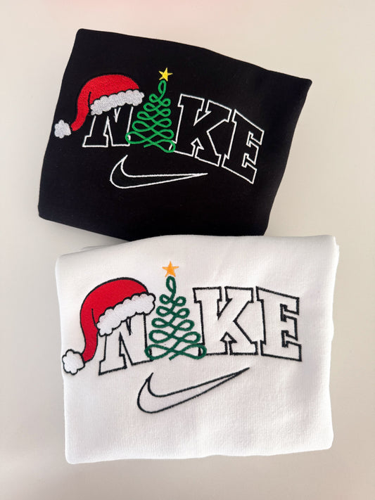Christmas Tree & Santa Hat Embroidered Sweatshirt