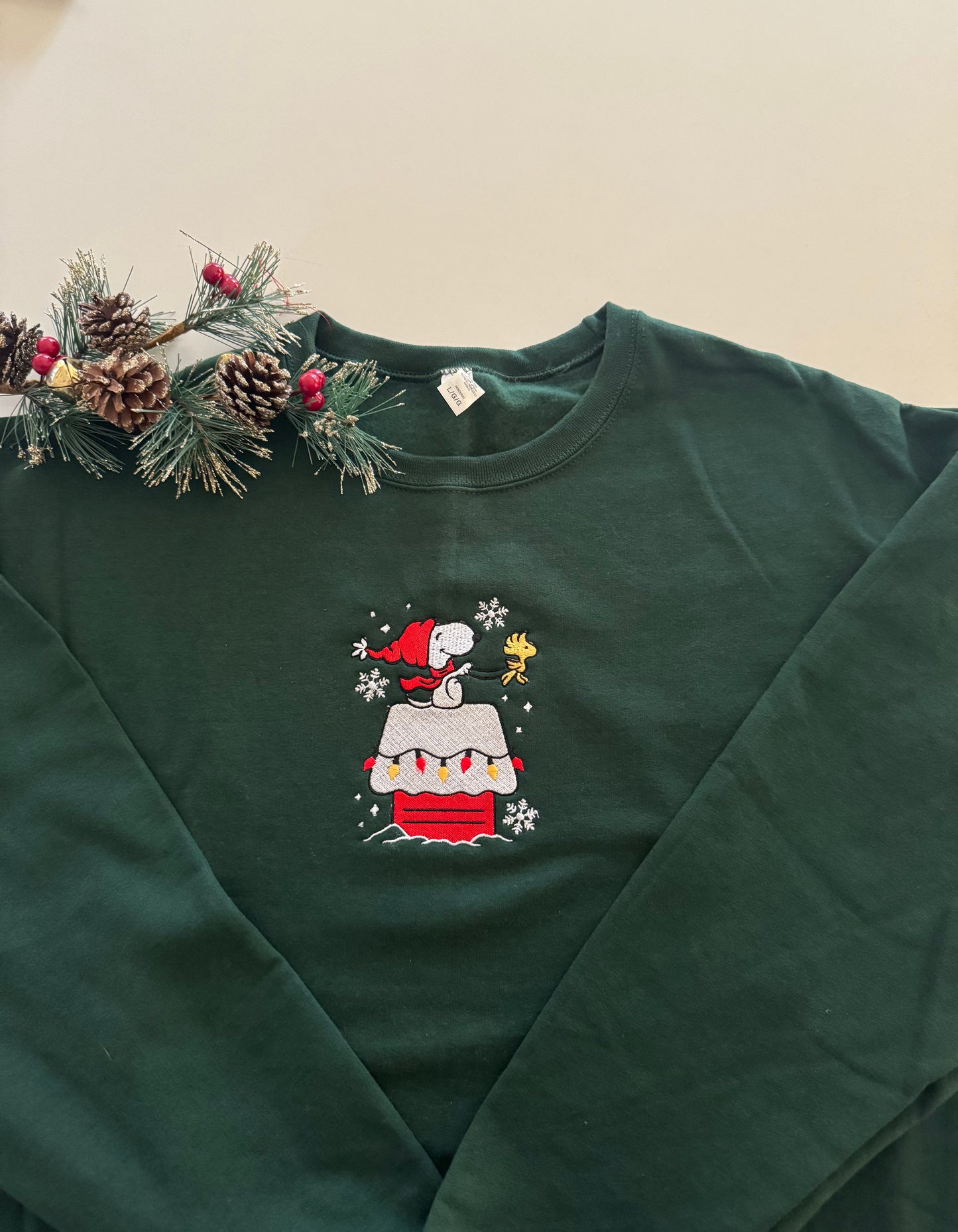 Snoopy Christmas Lights Embroidered Sweatshirt