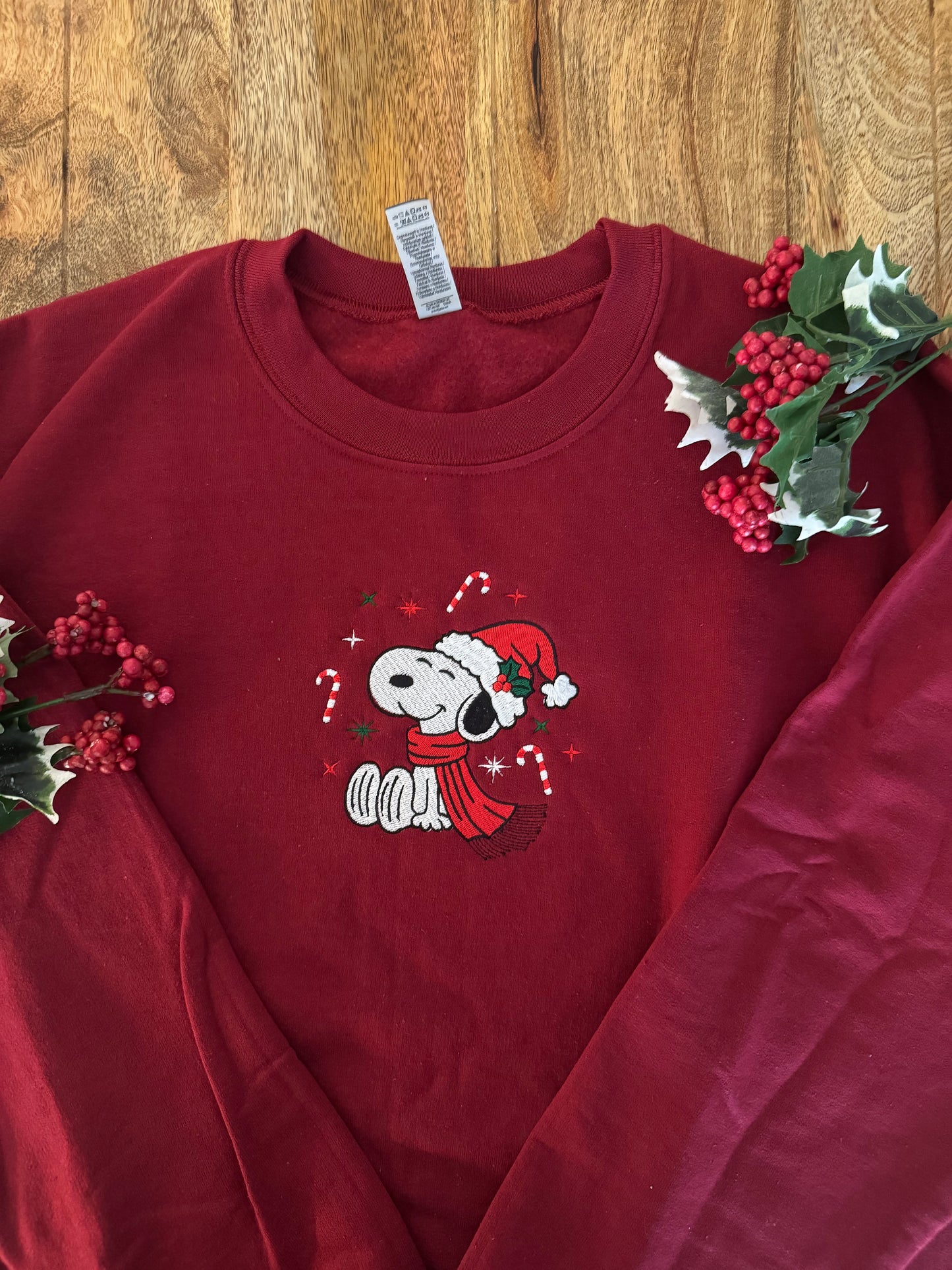 Snoopy Candy Cane Christmas Embroidered Sweatshirt
