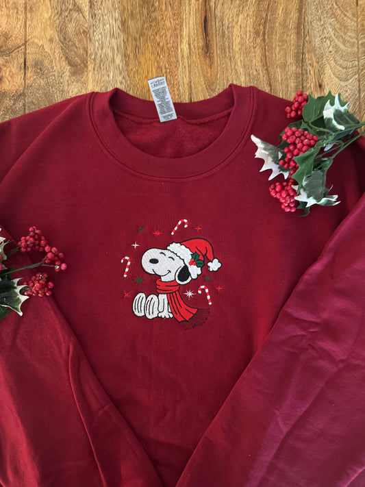 Snoopy Candy Cane Christmas Embroidered Sweatshirt