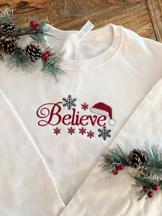 “Believe” Christmas Embroidered Hoodie / Crewneck