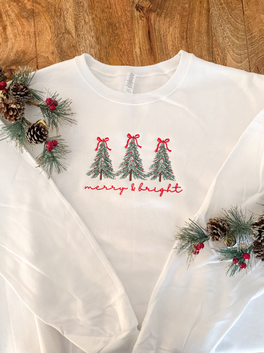 “Merry & Bright” Christmas Embroidered Sweatshirt