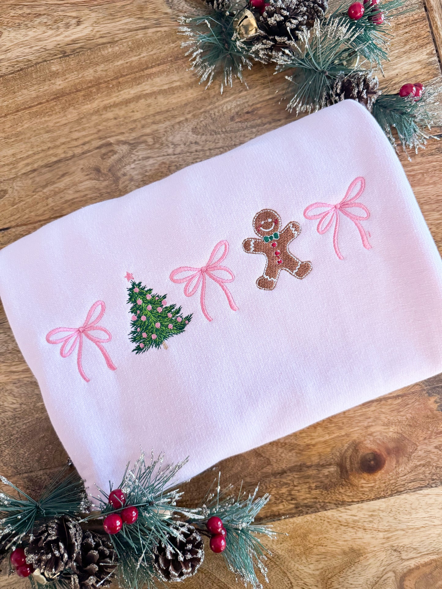 Gingerbread & Bows Christmas Embroidered Sweatshirt