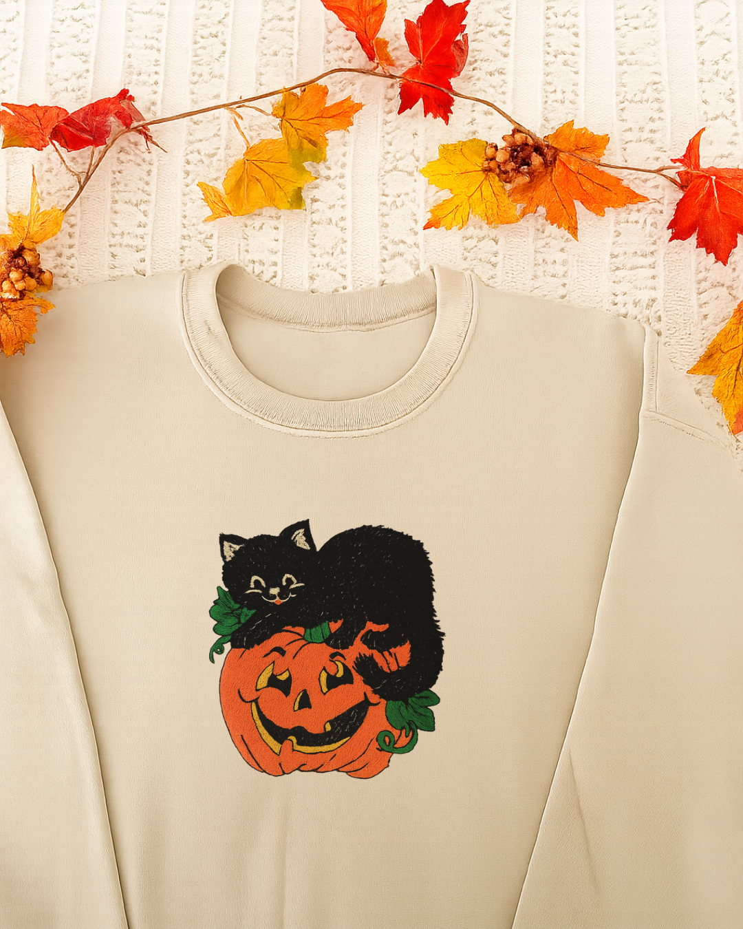 Pumpkin Purrfection Embroidered Sweater