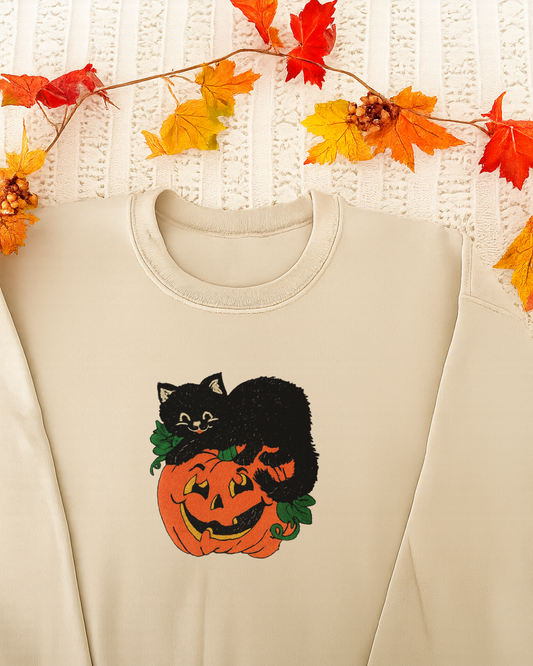 Pumpkin Purrfection Embroidered Sweater