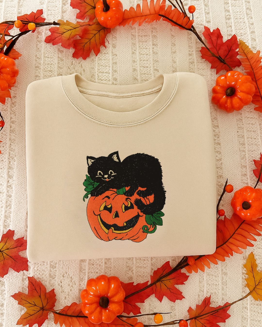 Pumpkin Purrfection Embroidered Sweater