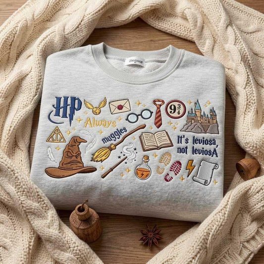 Embroidered Wizard School Sweatshirt, Magical Bookish Pullover, Cozy Fantasy Crewneck