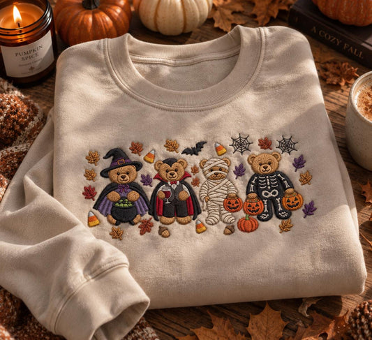 Embroidered Bears Halloween Sweatshirt, 90s Trick or Treat Crewneck, Pumpkin Lover Gift