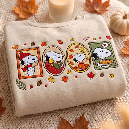 Fall Dog Embroidered Sweatshirt, Cozy Autumn Crewneck, Book Lover & Pumpkin Pie Sweater