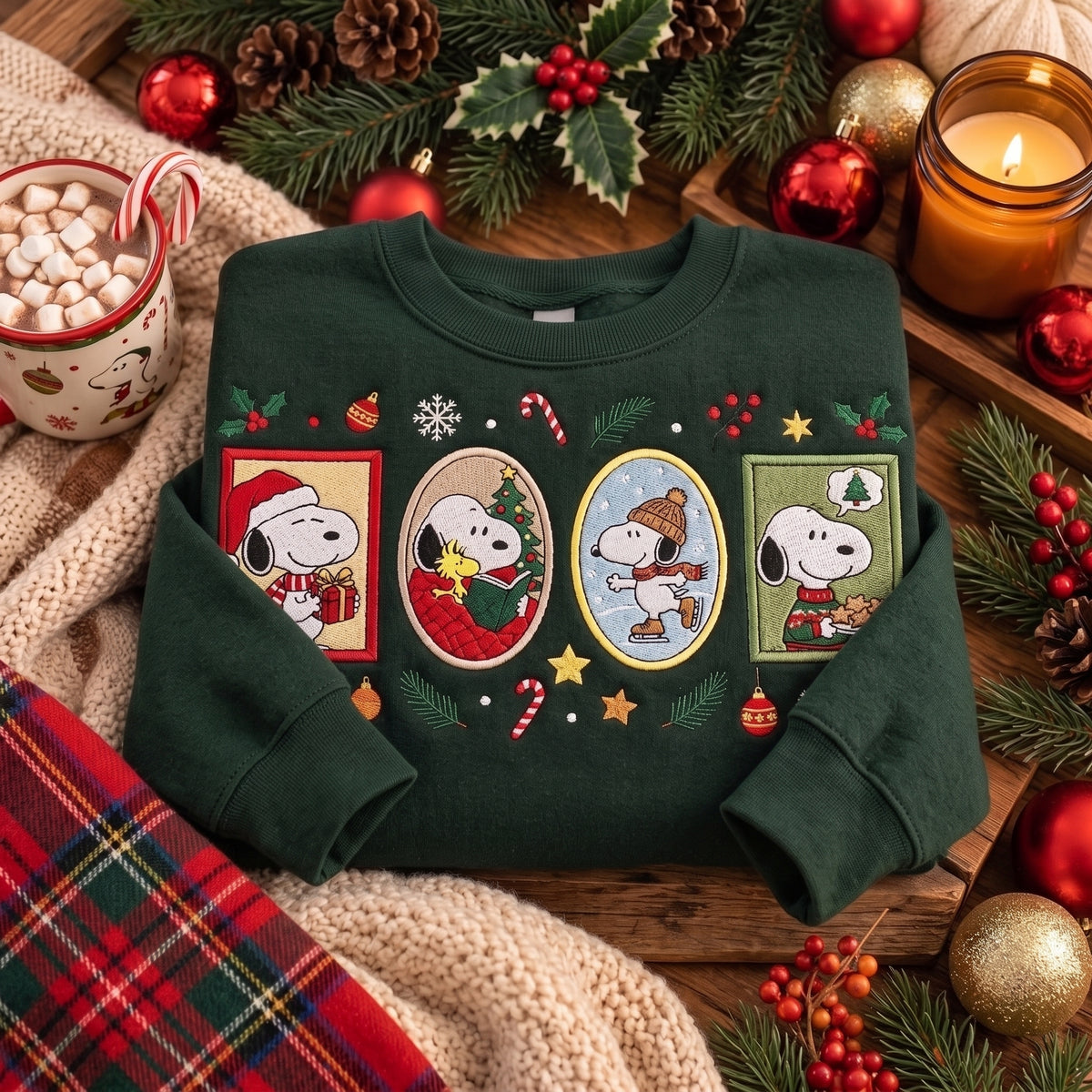 Holiday Dog Frame Christmas Embroidered Sweatshirt