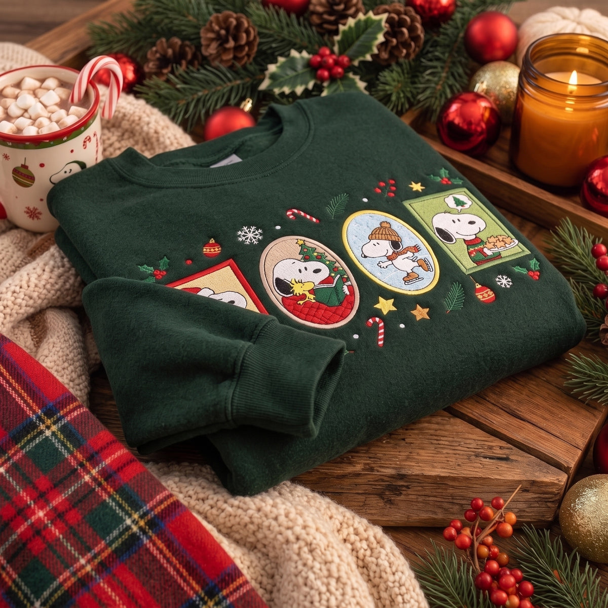 Holiday Dog Frame Christmas Embroidered Sweatshirt