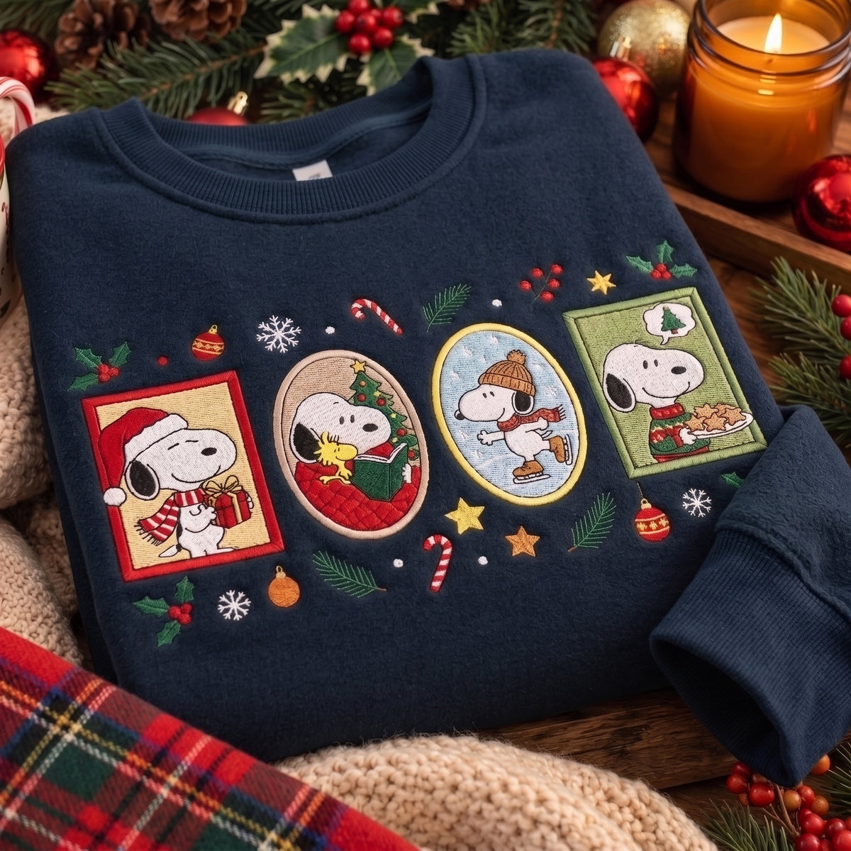 Holiday Dog Frame Christmas Embroidered Sweatshirt