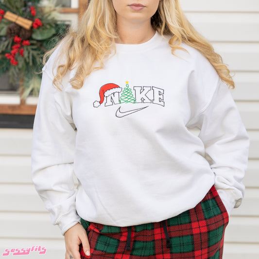 Christmas Tree & Santa Hat Embroidered Sweatshirts