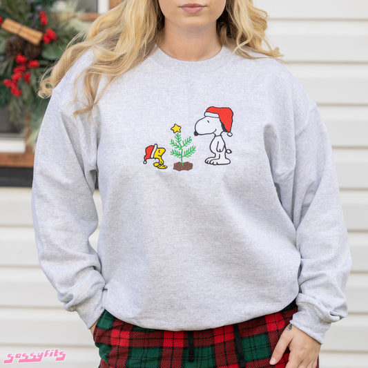 Snoopy & Woodstock Christmas Tree Embroidered Crewneck