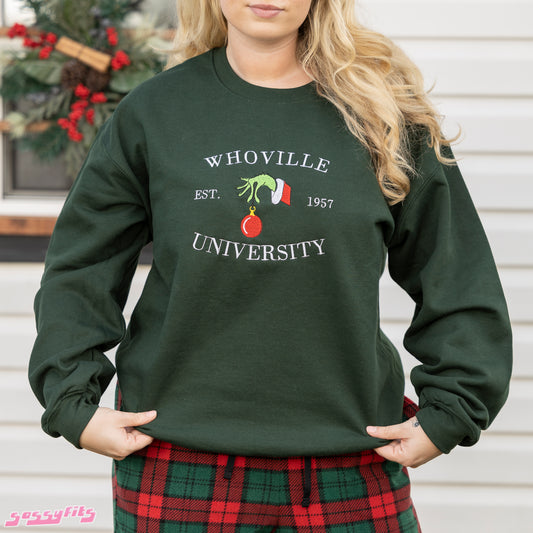 Whoville University Embroidered Christmas Sweatshirt
