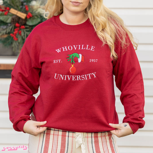 Whoville University Embroidered Christmas Sweatshirt