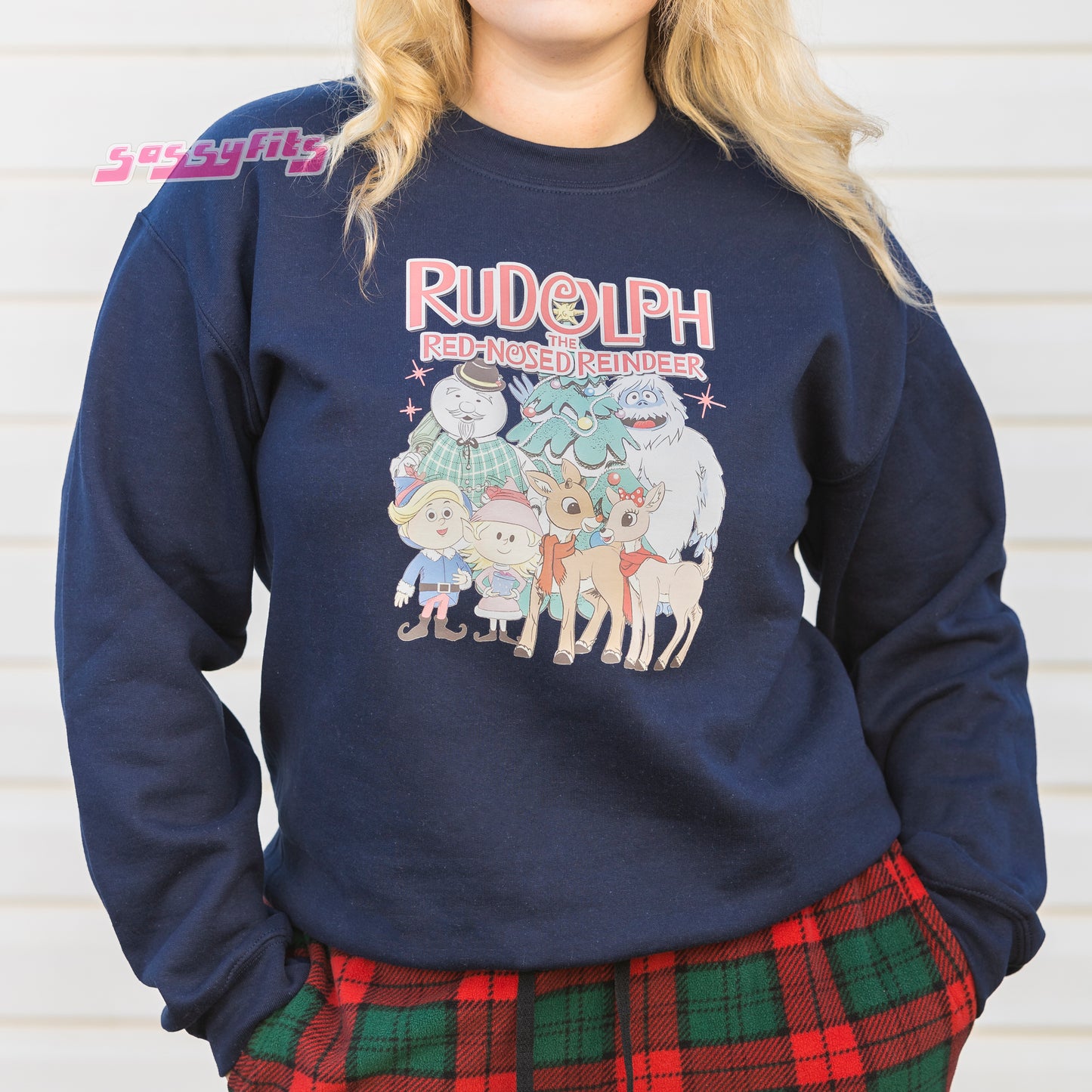 Rudolph the Red-Nosed Reindeer Heat-Pressed Christmas Crewneck