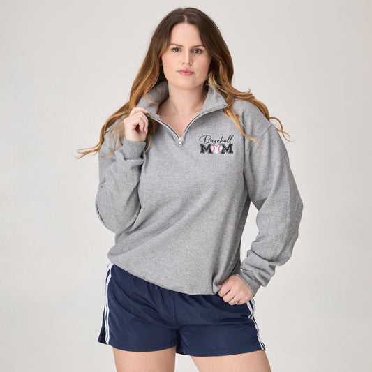 Baseball Mom Embroidered Quarter-Zip Pullover
