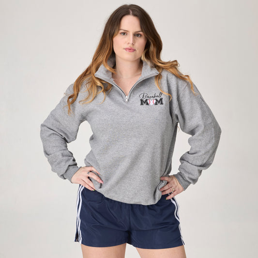 Baseball Mom Embroidered Quarter-Zip Pullover