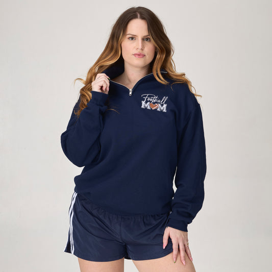 Football Mom Embroidered Quarter-Zip Pullover