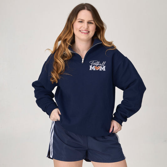 Football Mom Embroidered Quarter-Zip Pullover