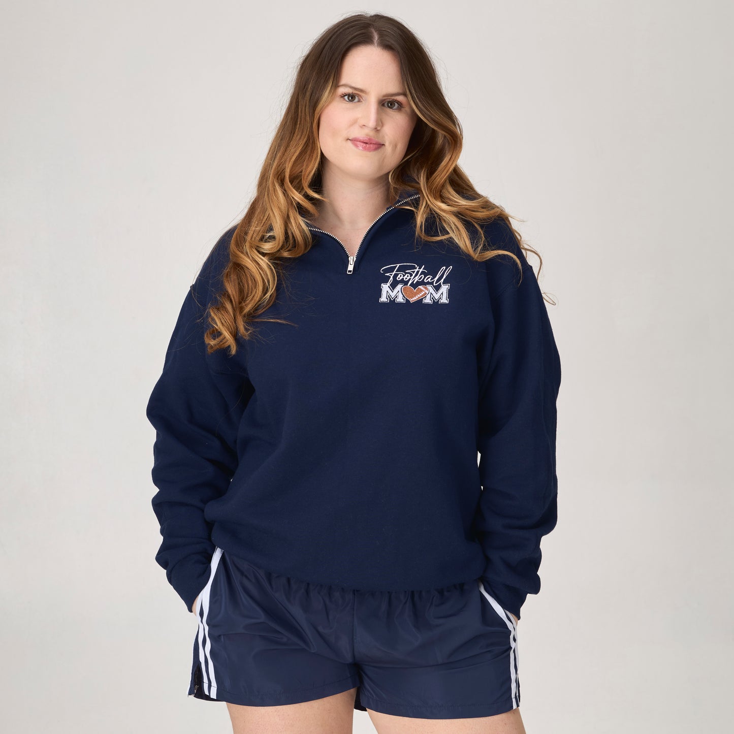 Football Mom Embroidered Quarter-Zip Pullover