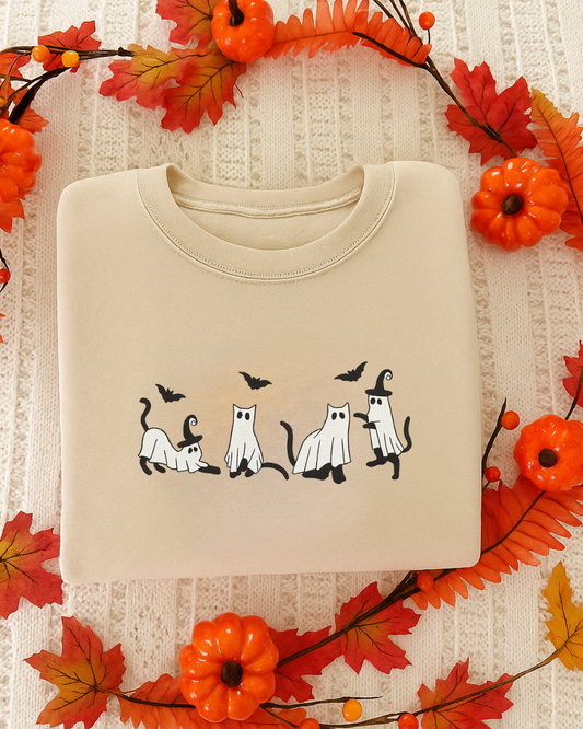 Spooky Ghost Cats Embroidered Sweatshirt / Hoodie