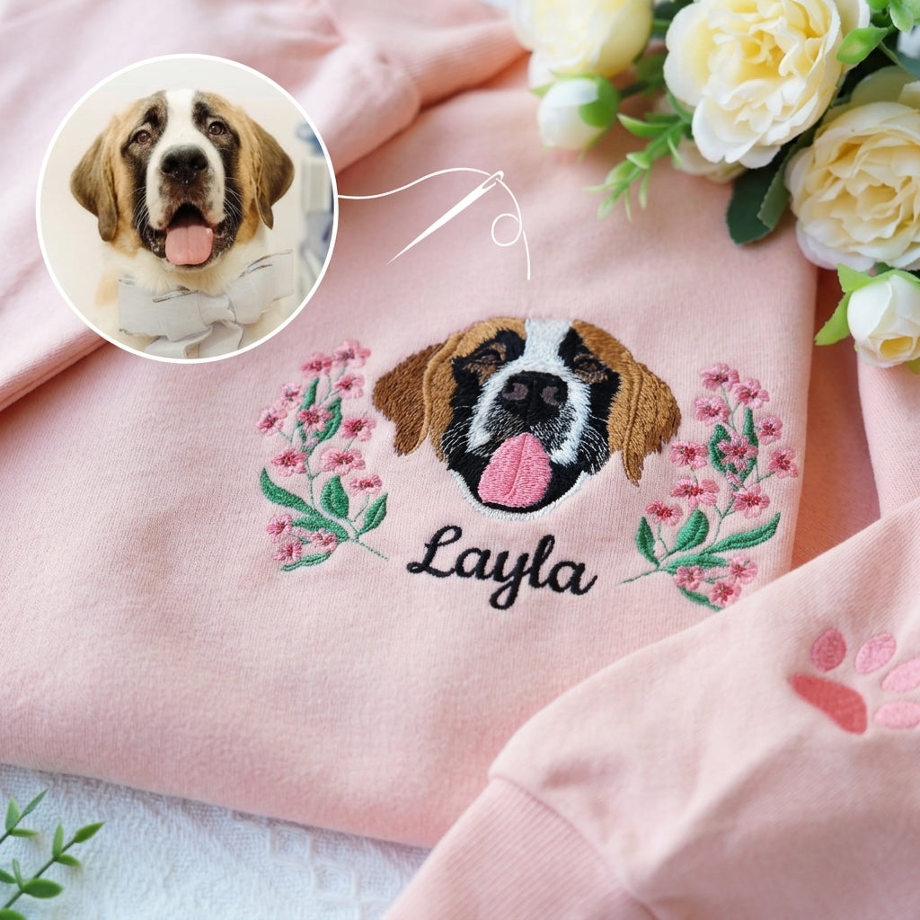 Custom Pet Floral Upper chest Embroidered Sweatshirt