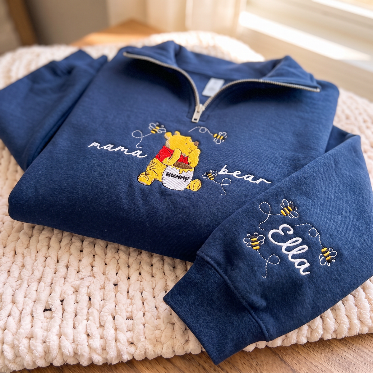 Mama Bear Embroidered Quarter-zip Sweatshirt