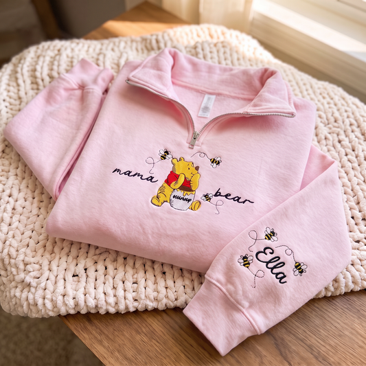 Mama Bear Embroidered Quarter-zip Sweatshirt