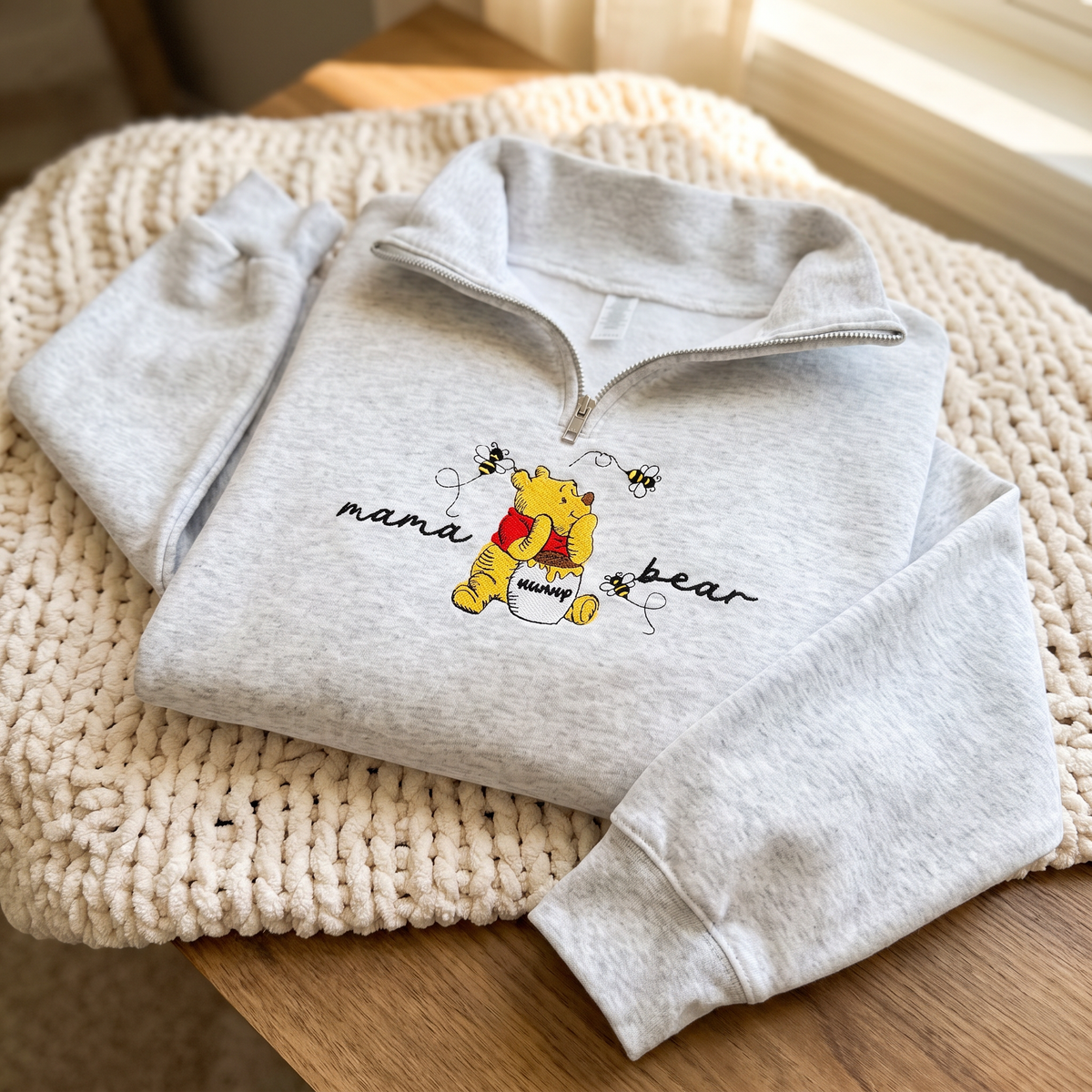 Mama Bear Embroidered Quarter-zip Sweatshirt