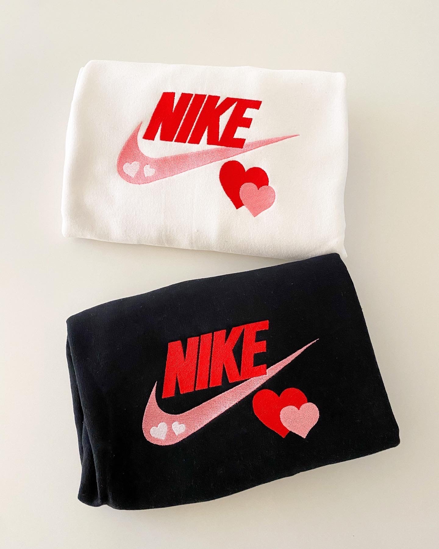 Embroidered Heart Swoosh Crewneck / Hoodie – Valentine’s Edition