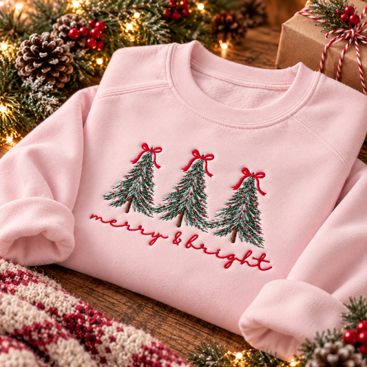 Merry and Bright Christmas Embroidered Sweatshirt