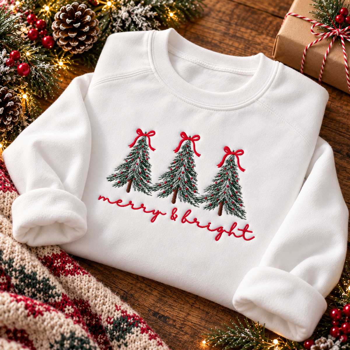 Merry and Bright Christmas Embroidered Sweatshirt