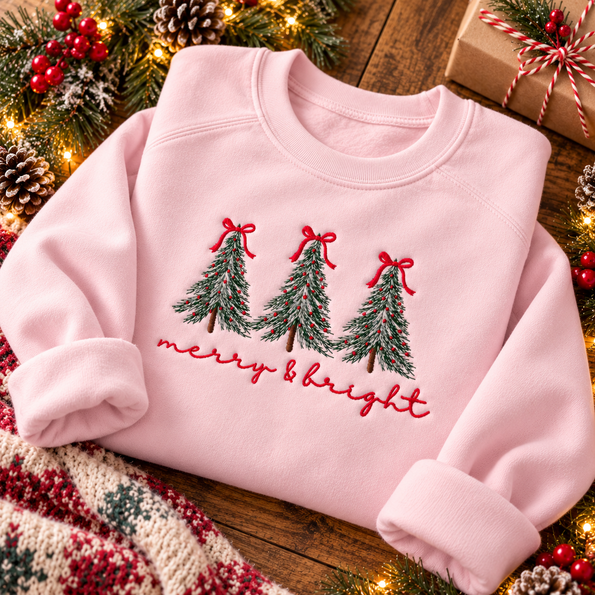 Merry and Bright Christmas Embroidered Sweatshirt