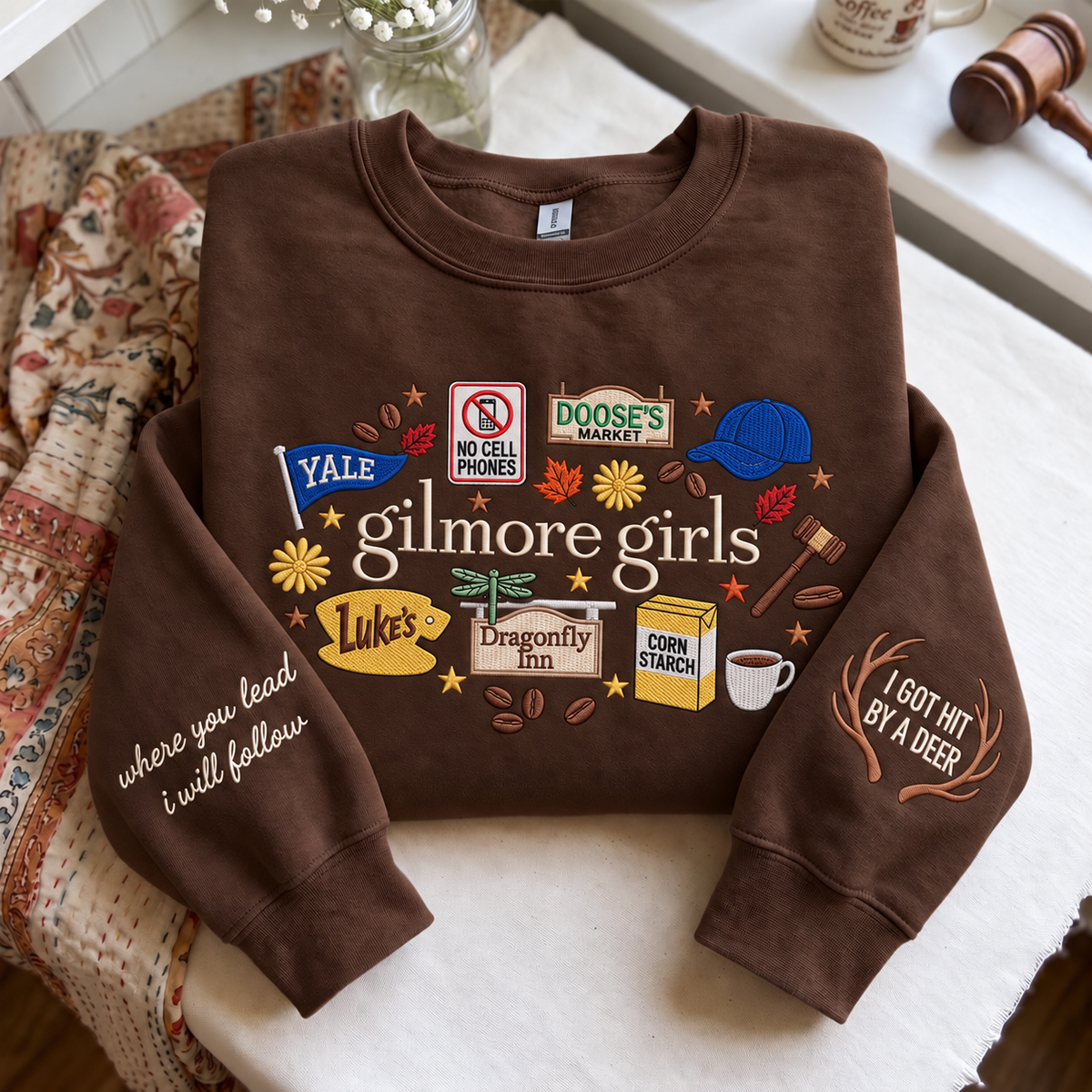 Embroidered Fall Movie Inspired Sweatshirt, Fall Girls Coquette Crewneck, Star Hollow Fall Apparel, Cozy Autumn Top, Autumn Lover Gift