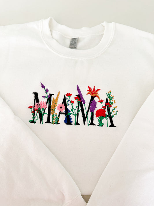 MAMA floral Embroidered Crewneck