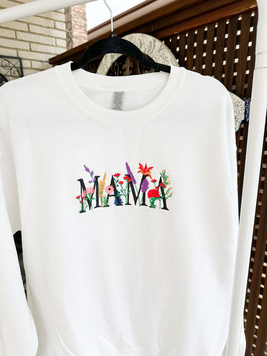 MAMA floral Embroidered Crewneck
