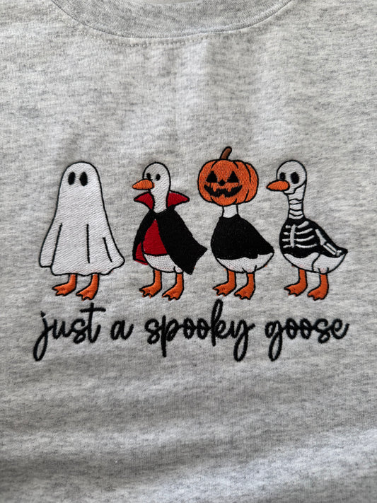 Just a Spooky Goose Embroidered Halloween Sweater