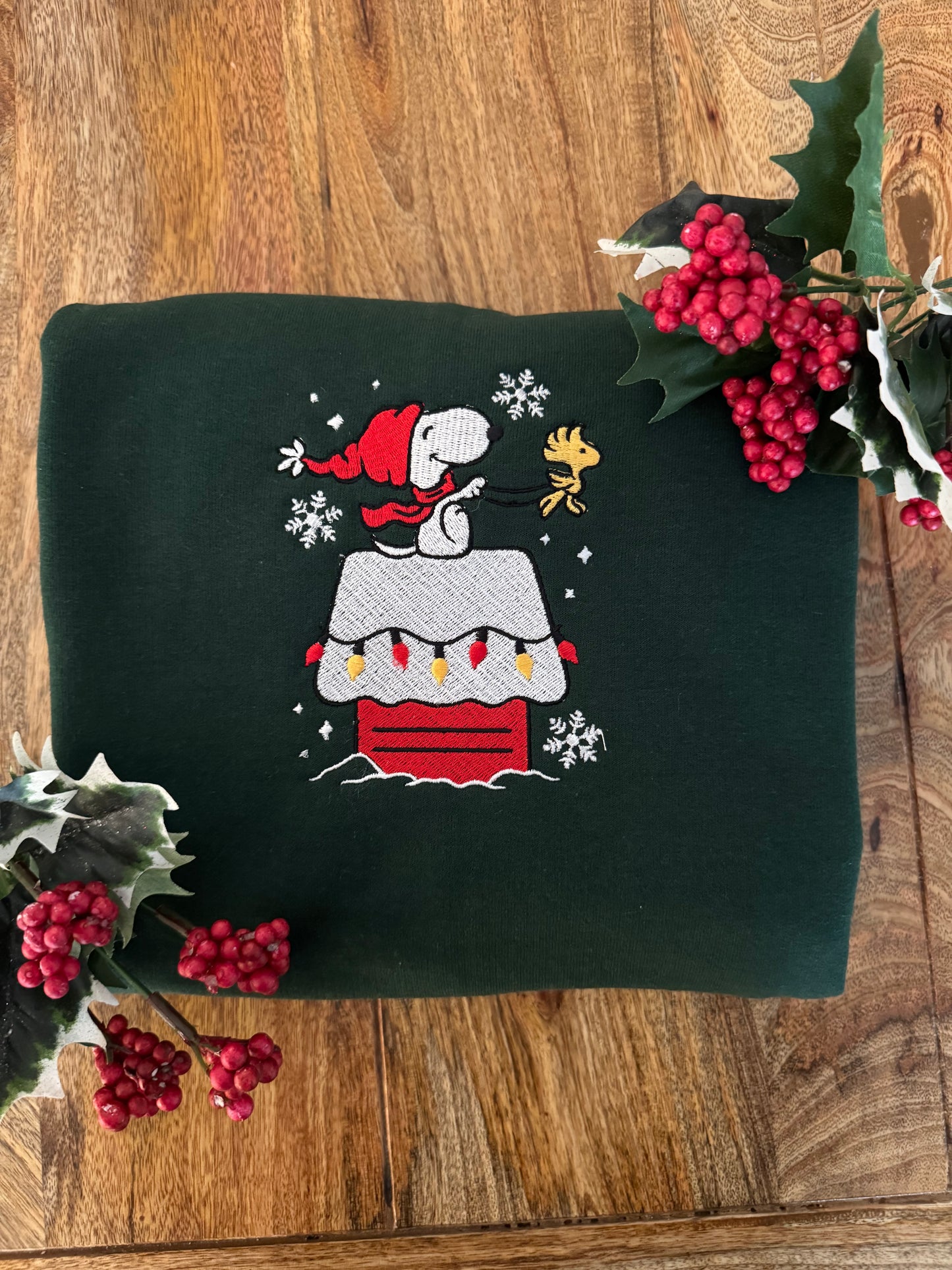 Snoopy Christmas Lights Embroidered Sweatshirt