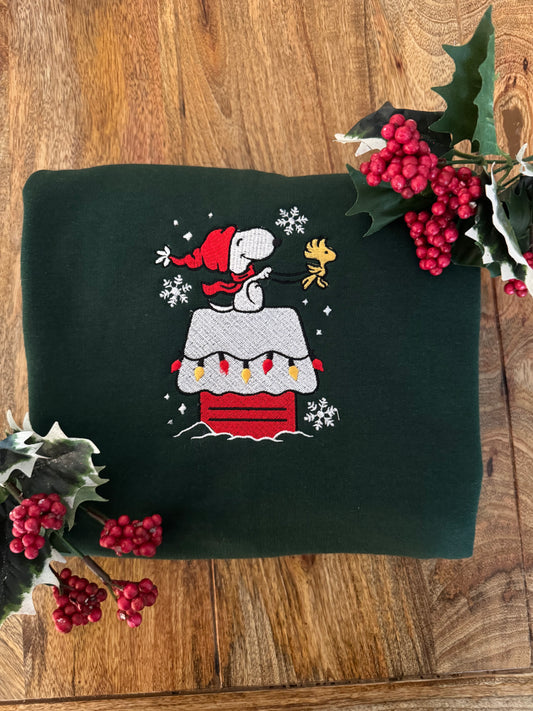 Snoopy Christmas Lights Embroidered Sweatshirt