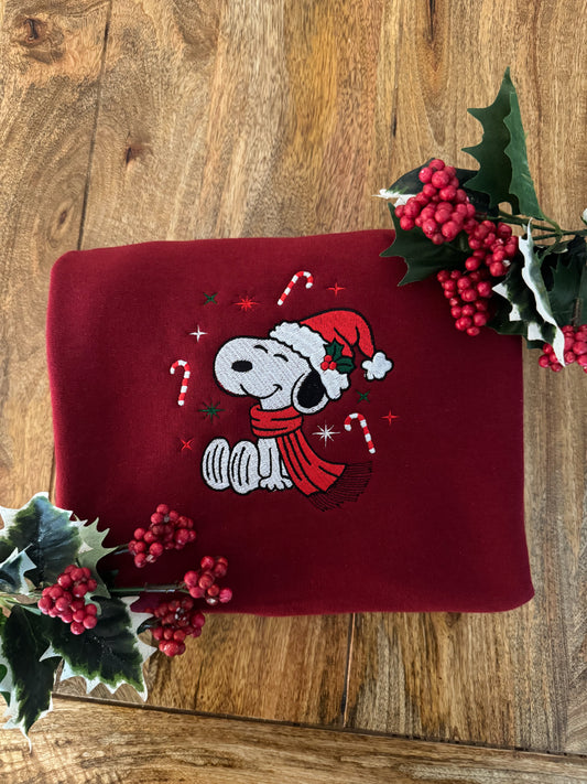Snoopy Candy Cane Christmas Embroidered Sweatshirt