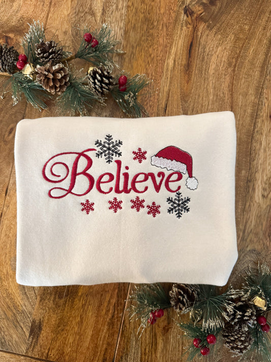 “Believe” Christmas Embroidered Hoodie / Crewneck