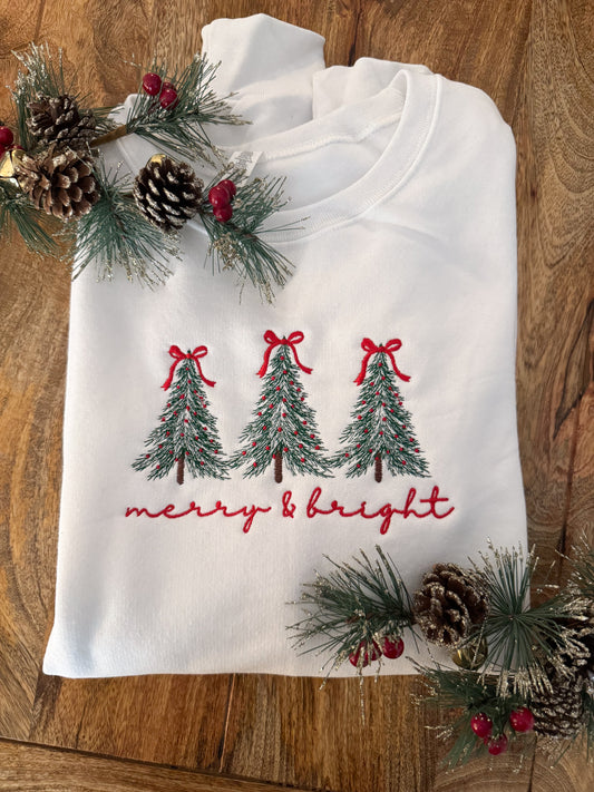 “Merry & Bright” Christmas Embroidered Sweatshirt