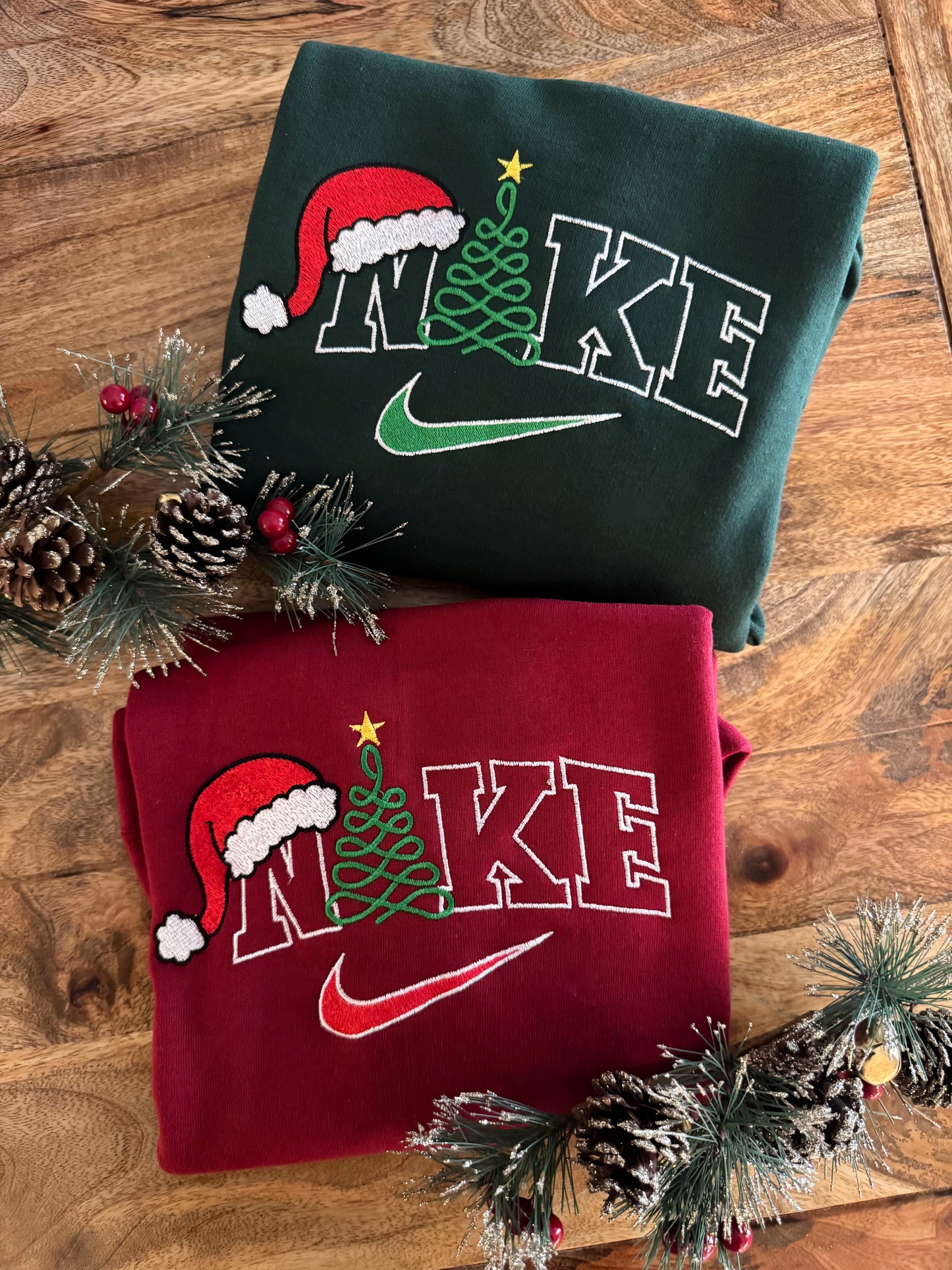 Christmas Tree & Santa Hat Embroidered Sweatshirt